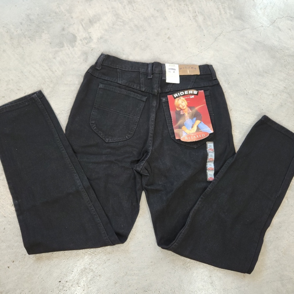 Vintage 90s Riders Lee Relaxed Fit High Waisted Black Denim Mom Jeans Sz 10 NWT